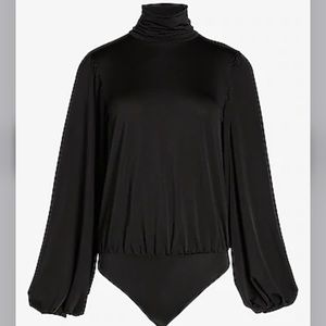 Satin mockneck bodysuit top. Balloon sleeves.